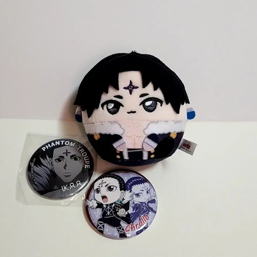 [BUNJANG] Hunter x Hunter Chrollo "Degul Degul Manju" Plush &amp; Can Badge Bundle Set / 일괄) 헌터x헌터 클로로 데굴데굴 만쥬 누이 캔뱃지 헌터헌터 헌헌 헌바헌 환영여단