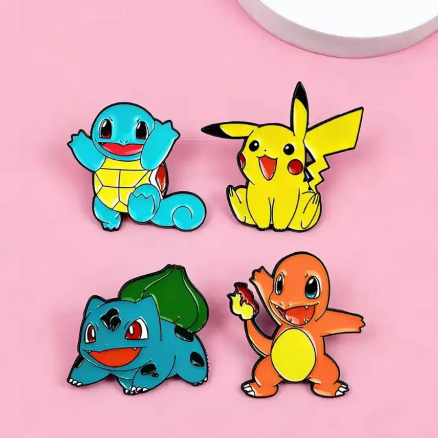 [BUNJANG] Pokemon Pikachu, Charmander, Squirtle, Bulbasaur Badge Set Accessory / 포켓몬스터 뱃지 피카츄 파이리 꼬부기 이상해씨 악세사리