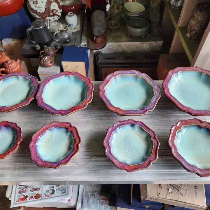[BUNJANG] Chinese Jun Ware Style Glazed Flower Basin Set (8 Pieces) / 중국도자기 균요 요변좋은 수반 8점