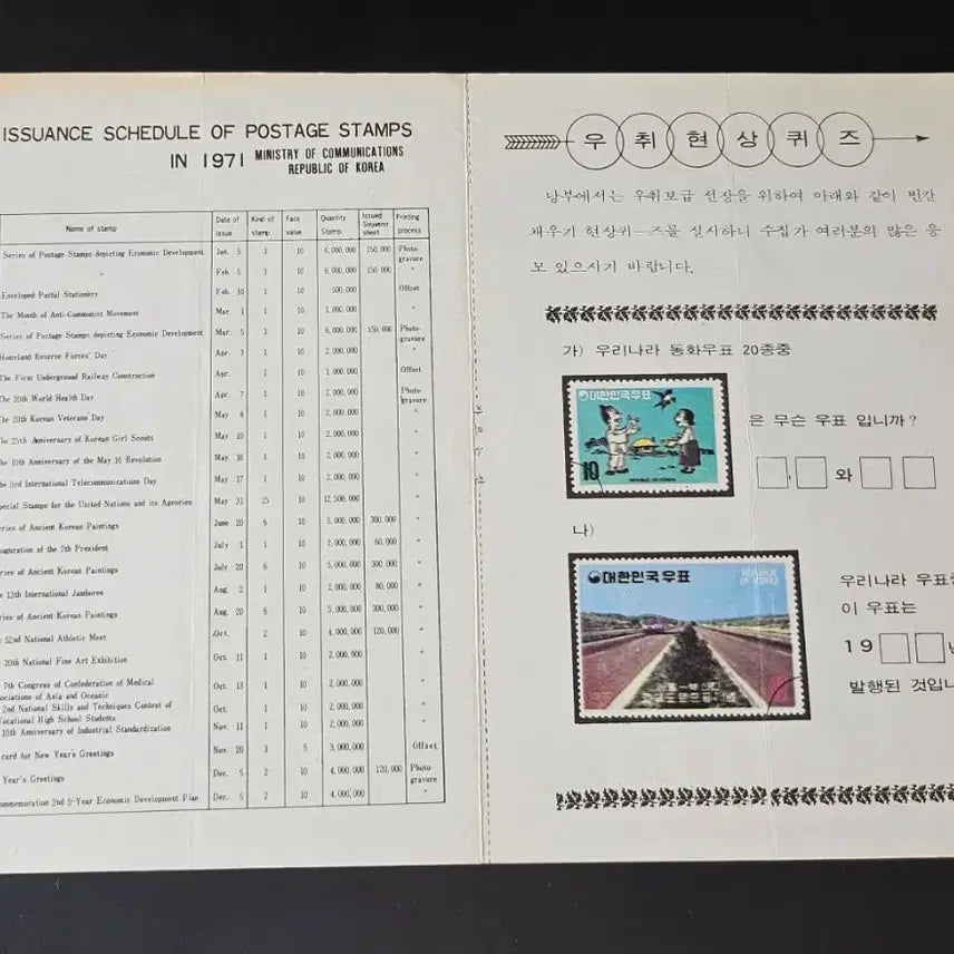 [BUNJANG] 1971 Saewoo Brand Issuance Plan Information Card / 1971년도 새우표 발행 계획표 안내카드