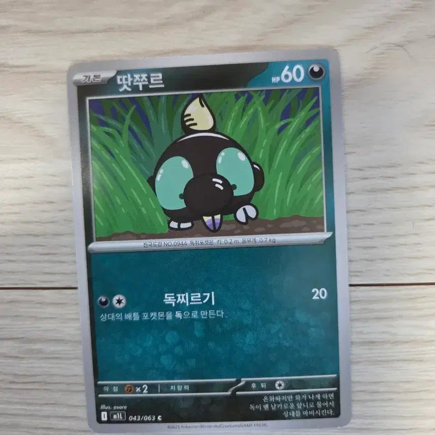 [BUNJANG] Pokemon Card Tattajure 043/063 / 포켓몬카드 땃쭈르 043/063