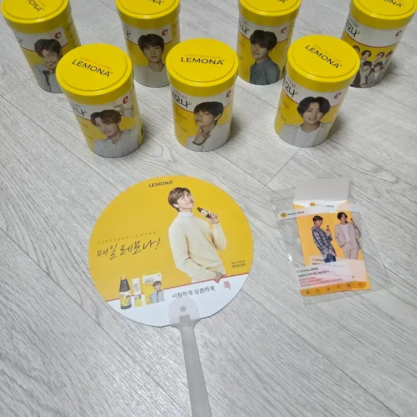 [BUNJANG] BTS Lemona Can + Fan + Photocard Set / BTS 레모나 캔 + 부채 + 포토카드 세트
