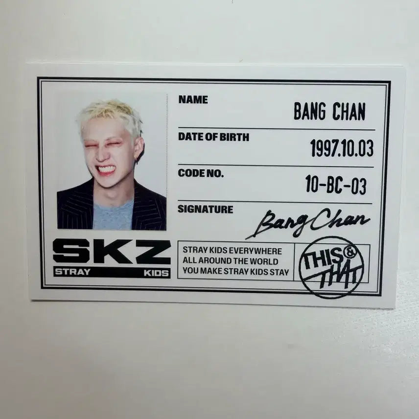 [BUNJANG] Stray Kids Bang Chan THIS ver. ID Card / 스트레이 키즈 디스앤댓 THIS ver. 방찬 ID카드