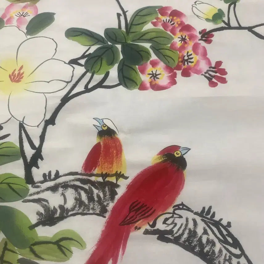 [BUNJANG] Korean Traditional Folding Screen with Flower and Bird Painting / 동양화 병풍 꽃과 새 그림