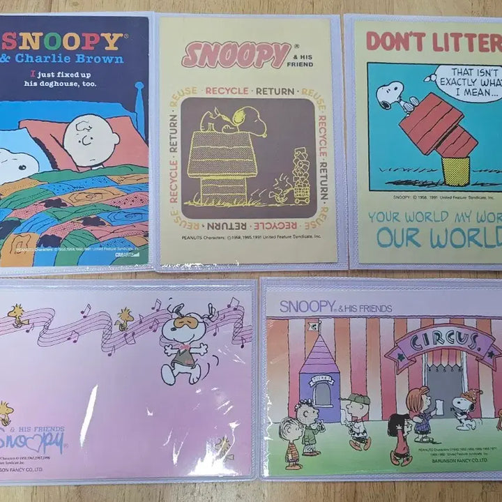 [BUNJANG] Barunson Peanuts Snoopy Vintage Postcards (19-Piece Set) / 90년대 고전 바른손 피너츠 스누피 빈티지 엽서 19장 풀세트 (다이컷/은박 포함)