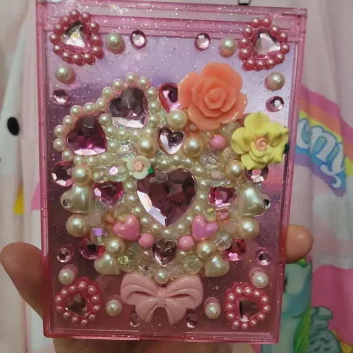 [BUNJANG] Lovely Pink Heart Imported Mirror with Rhinestones / 러블리핑크 하트 수입 스톤거울