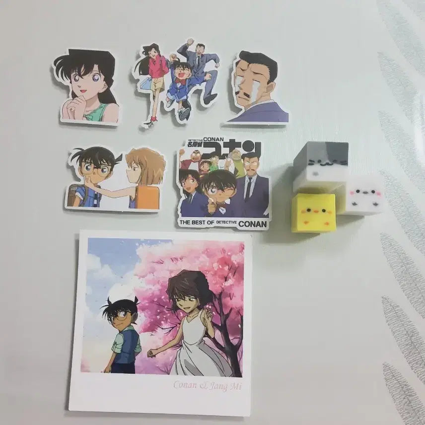[BUNJANG] Detective Conan Conan &amp; Haibara Postcard + Sticker + Animal Eraser Set / 명탐정코난 코난,하이바라 엽서+명탐정코난 스티커+동물지우개