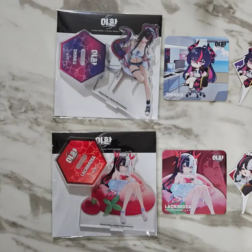 [BUNJANG] NTE Lee Hwan Summer Pop-up PC Cafe Casts Lacrimosa Shinku Acrylic Stand Set + Coaster + Transparent Photocard Bundle Set / NTE 이환 여름팝업 PC방카스 라크리모사 신쿠 아크릴 2종 + 코스터 +투명포카 등 일괄