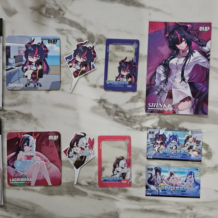 [BUNJANG] NTE Lee Hwan Summer Pop-up PC Cafe Casts Lacrimosa Shinku Acrylic Stand Set + Coaster + Transparent Photocard Bundle Set / NTE 이환 여름팝업 PC방카스 라크리모사 신쿠 아크릴 2종 + 코스터 +투명포카 등 일괄