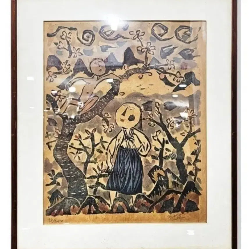 [BUNJANG] Choi Young-rim "Kkootsuni" Woodblock Print / 최영림 목판화 꽃순이