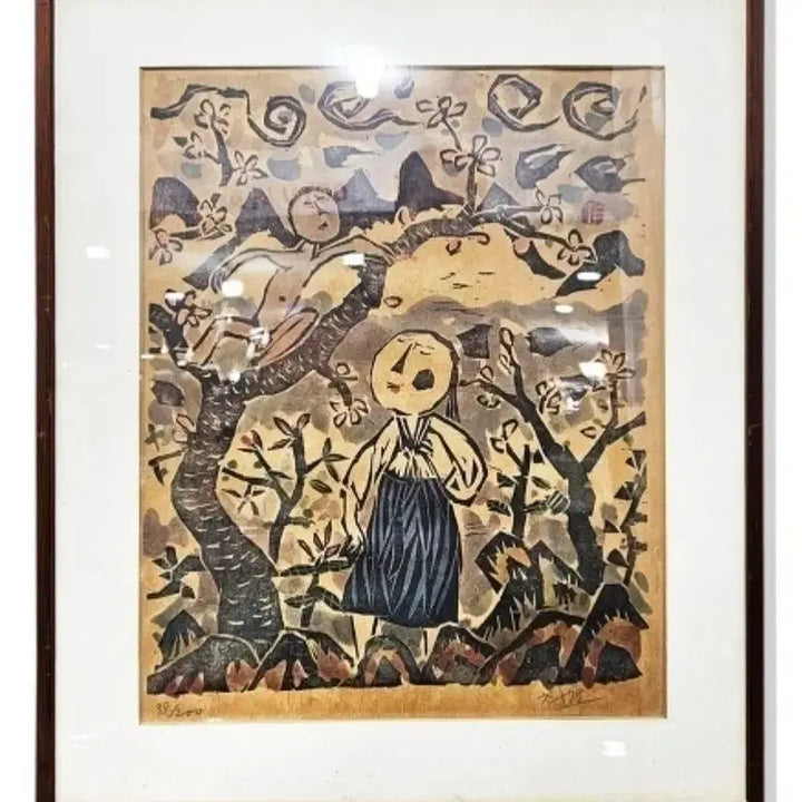 [BUNJANG] Choi Young-rim "Kkootsuni" Woodblock Print / 최영림 목판화 꽃순이