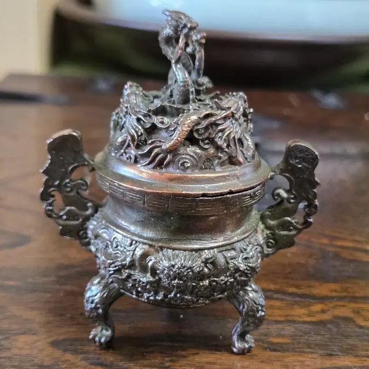 [BUNJANG] Antique Brass Incense Burner with Dragon Motif / 고풍스러운 용 문양 동 향로