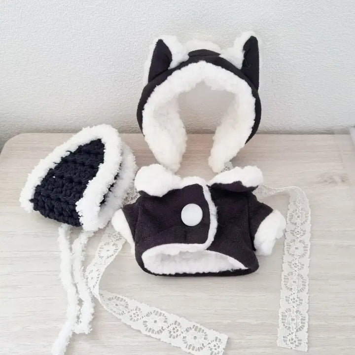 [BUNJANG] 10cm Doll Furry Set Ver. 5 "Wolf" - Black / 솜인형 10cm 10깅 의상 옷 양털세트 귀도리 늑대 판매