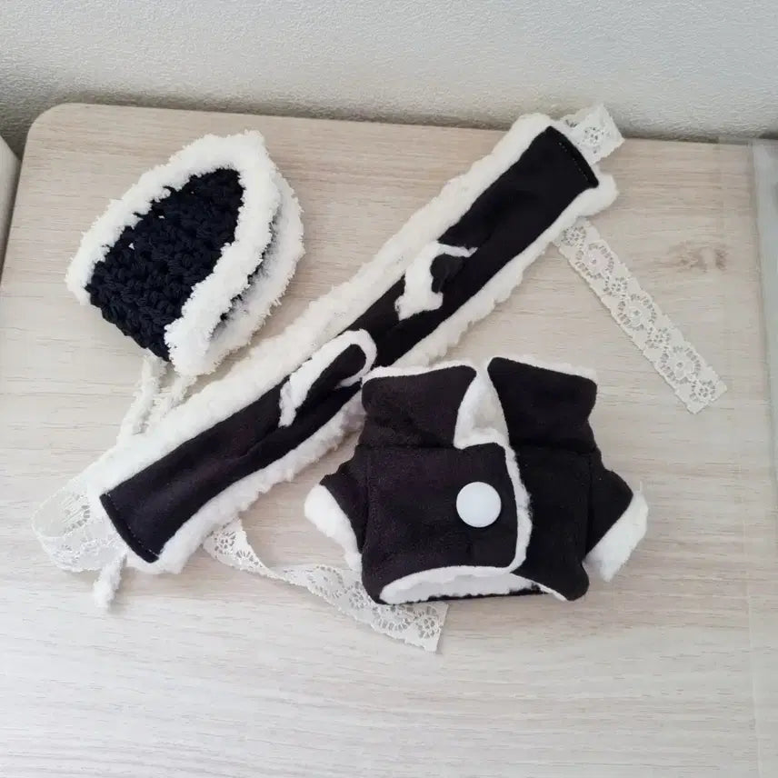 [BUNJANG] 10cm Doll Furry Set Ver. 5 "Wolf" - Black / 솜인형 10cm 10깅 의상 옷 양털세트 귀도리 늑대 판매