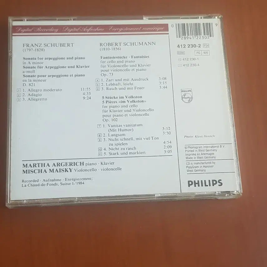 [BUNJANG] Martha Argerich &amp; Mischa Maisky Classical CD: Schubert &amp; Schumann Sonatas / 현악 실내악 마르타 아르헤리치 미샤 마이스키 슈베르트 아르페지오소나타 슈만 환상소곡 독일수입씨디 클래식cd 클래식시디 클래식씨디 Argerich Maisky