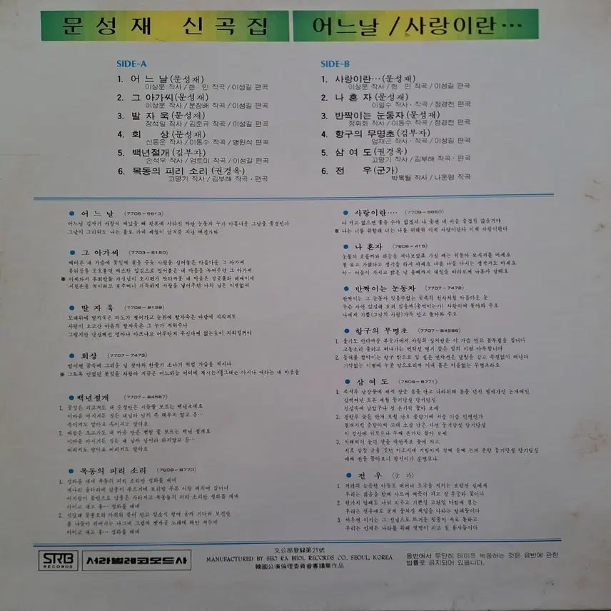 [BUNJANG] Moon Sung-jae Eoneu Nal / Sarangiran LP / 귀한음반/문성재 어느날/사랑이란 LP