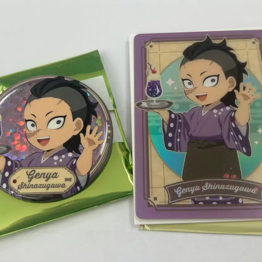 [BUNJANG] Demon Slayer Cream Soda Can Badge &amp; Card Set - Genya / 귀멸의 칼날 크림소다 캔뱃지 &amp; 카드 세트 - 겐야