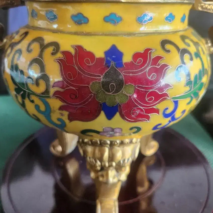 [BUNJANG] Brass Dragon Head Handle Enamel Censer / 황동 용 머리 손잡이 동태범랑 칠보 향로