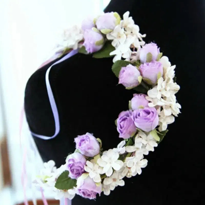 [BUNJANG] Handmade Vintage Lavender Rose and Lilac Flower Tiara / 빈티지 라벤더 로즈와 라일락꽃의 아름다운 플라워 티아라