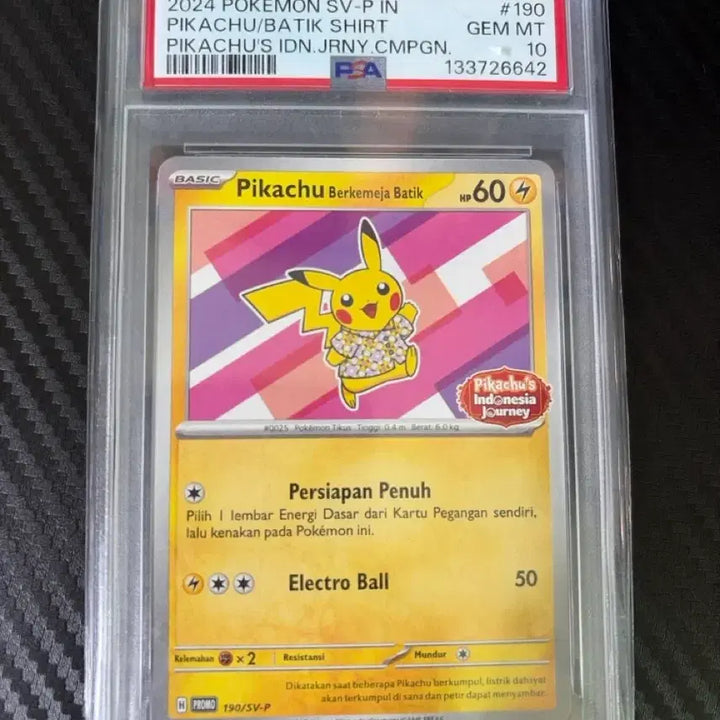 [BUNJANG] Pokemon Pikachu Batik Shirt Card PSA 10 / 바틱 셔츠 피카츄