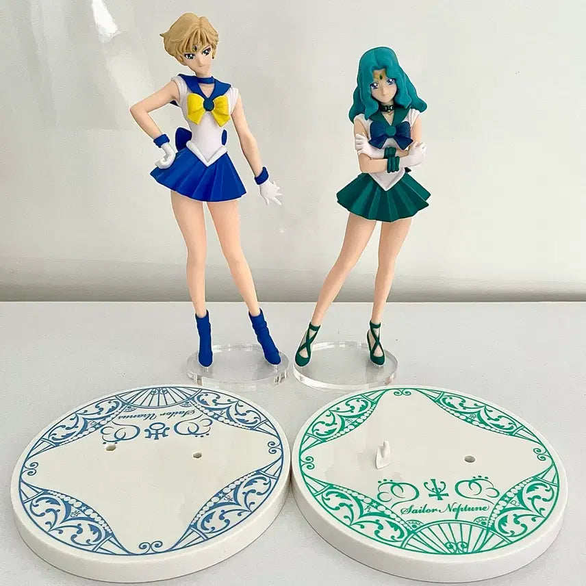 [BUNJANG] Sailor Moon Uranus Neptune Figures Bundle Set with Transparent Base / [일괄] 세일러문 우라누스 넵튠 피규어 + 투명 발판