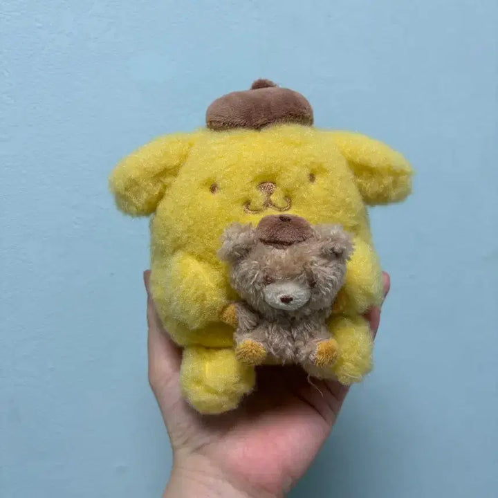 [BUNJANG] Sanrio Pompompurin Plush Doll with Teddy Bear / 뽀글재질 곰안고 있는 폼폼푸린 마스코트 인형