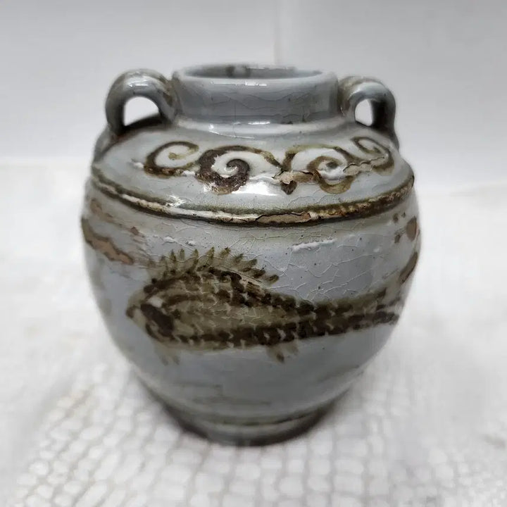 [BUNJANG] White Porcelain Water Jar with Koi Fish / 백자 양귀달이 도자기 화병 물고기 단지