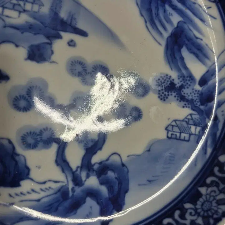 [BUNJANG] Joseon Dynasty White Porcelain Blue-and-White Landscape Plate / 청화 백자 산수화 접시 반 수반 필세