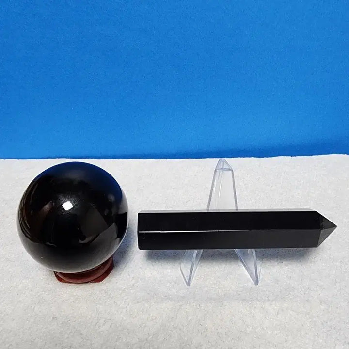 [BUNJANG] Obsidian Sphere and Obelisk Set with Stand / 혹요석 구체 +오벨리스크 세트 + 받침대