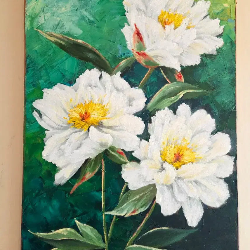 [BUNJANG] Oil Painting Three White Peonies / 유화 그림 백작약 3송이