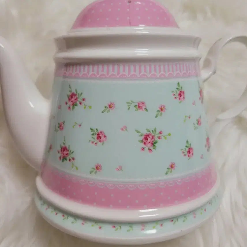 [BUNJANG] Rose Pattern Teapot - Pink &amp; Mint / 로즈 패턴 티포트 핑크 민트