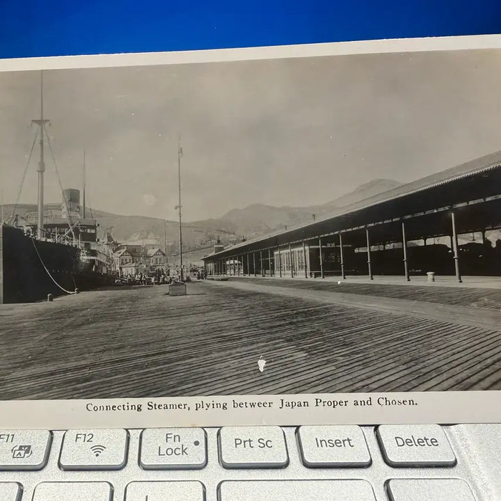 [BUNJANG] 1920s Original K. Ogawa Real Photo Postcard: Imperial Government Railways of Japan - Ferry &amp; Railway Terminal / 1920년 - 관부연락선 및 철도 연계 부두 오리지널 오가와 리얼포토 엽서
