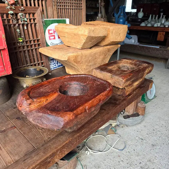 [BUNJANG] Hackberry Wood Mortar and Pestle Set (2 pcs) / 괴목절구 2개