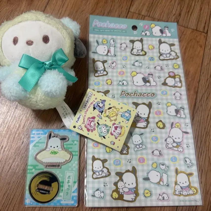 [BUNJANG] Sanrio Pochacco Doll &amp; Sticker Bundle Set / 산리오 포차코 인형 스티커일괄