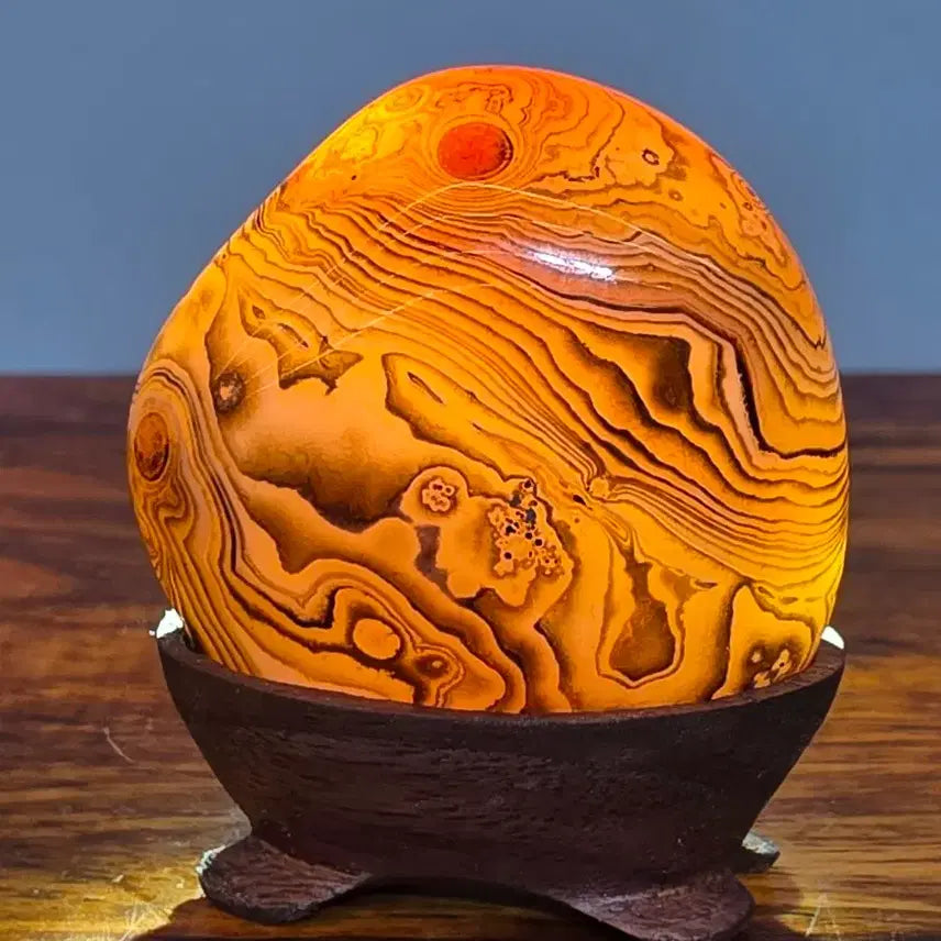 [BUNJANG] Spectacular Agate Stone Scholar Rock with Sun and Mountain Pattern / 26082924 산경에 태양이 작열하는 문양이 환상적인 마노석 광물 수석 팝니다
