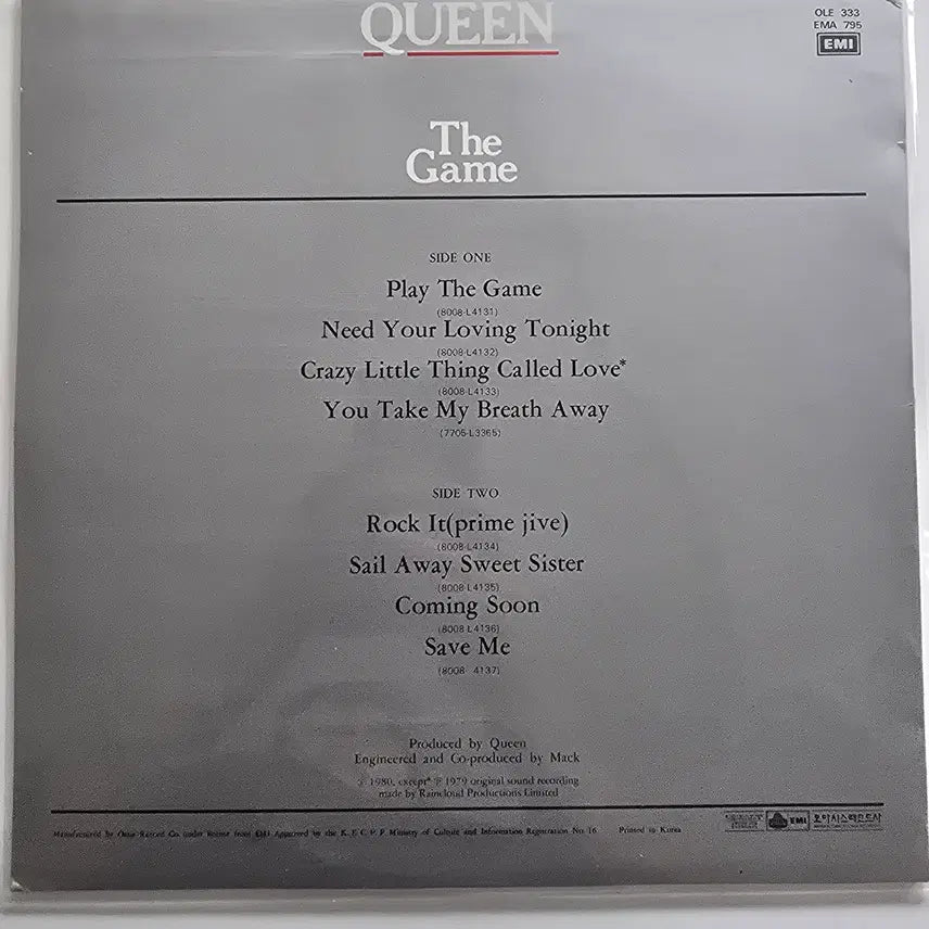 [BUNJANG] Queen The Game LP Vinyl / 퀸 Queen LP / The Game /  NM+