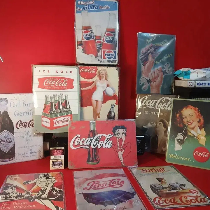 [BUNJANG] Coca-Cola &amp; Pepsi Tin Sign Collection Set (11 pcs) / 콜라 양철간판 11점