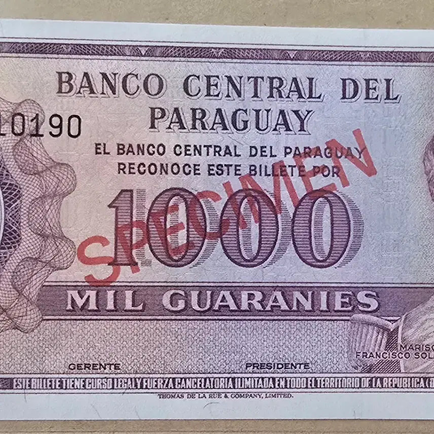 [BUNJANG] Paraguay 1952 1000 Guarani Specimen Bond Unused / 파라과이 1952년  1000과라니  견양권 완전미사용