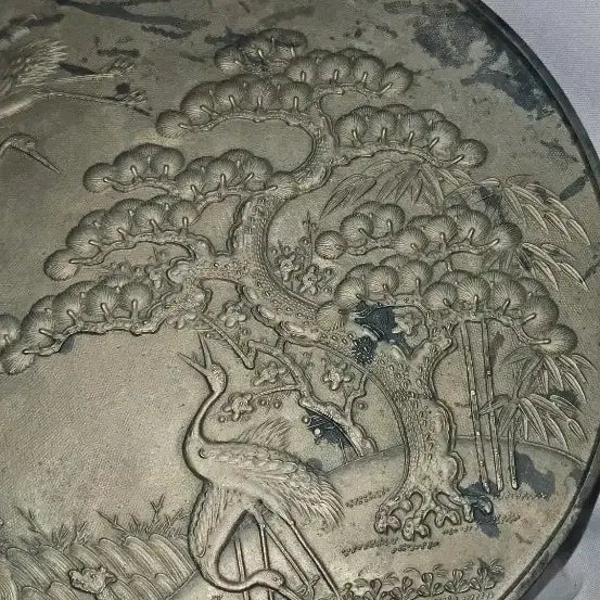 [BUNJANG] Japanese Edo Period Bronze Mirror (Dokyo/Hwakyung) with Pine, Bamboo, Plum, Crane, and Turtle Motifs - 39cm / 일본 에도시대 추정 대형 청동 동경 화경 송죽매 학거북문 재명 39cm