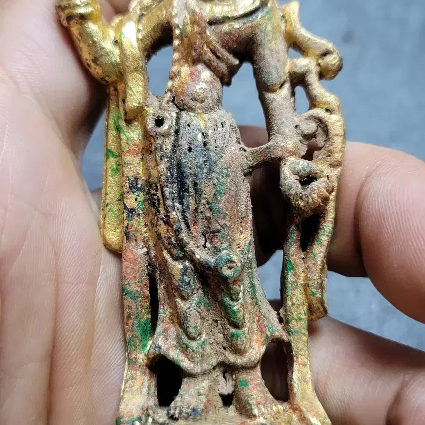 [BUNJANG] Ancient Gilded Bronze Standing Buddha Statue - Silla/Goryeo Dynasty / 216번.불상.금동불.입상불.고려불상.신라불상.호신불.부처님.출토.박물관.유물