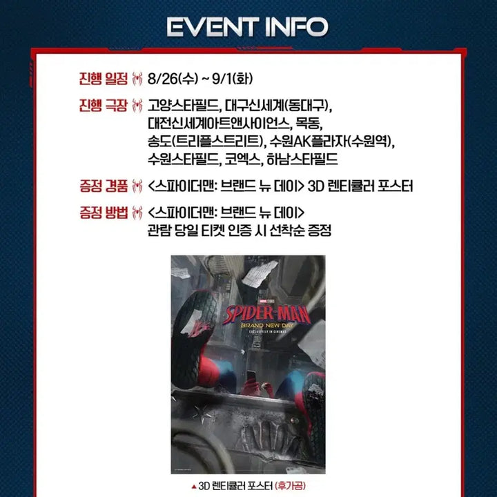 [BUNJANG] Spider-Man: Brand New Day 5th Week 3D Lenticular Poster / 스파이더맨: 브랜드 뉴 데이 5주차 3D 렌티큘러 포스터