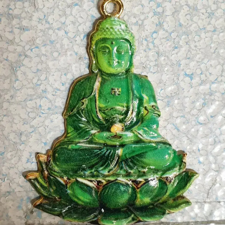 [BUNJANG] Buddha Pendant Necklace with Double Dragon and Cloisonné Decoration, featuring Chinese Gold and Silver Coins / ㅊ15.석가모니.신선.보살.부처님.쌍용.목걸이.펜던트.호신불.칠보장식.금화.은화.중국동전