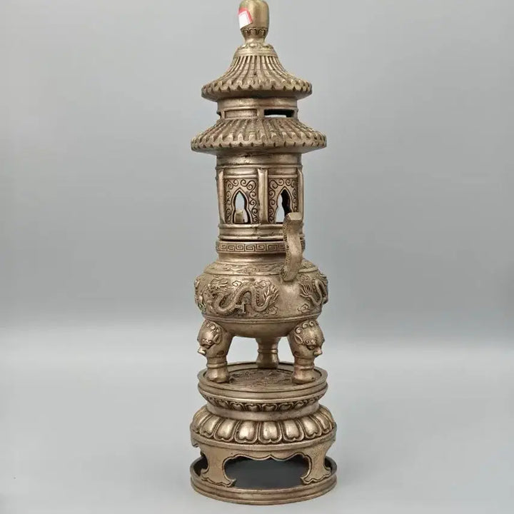 [BUNJANG] Qianlong Mark White Bronze Five-Clawed Dragon Motif Tiered Tripod Censer Chinese Antique Art / 건륭년제 백동제 오조용문 누각형 삼족 향로 중국 골동품 고미술품 수집품