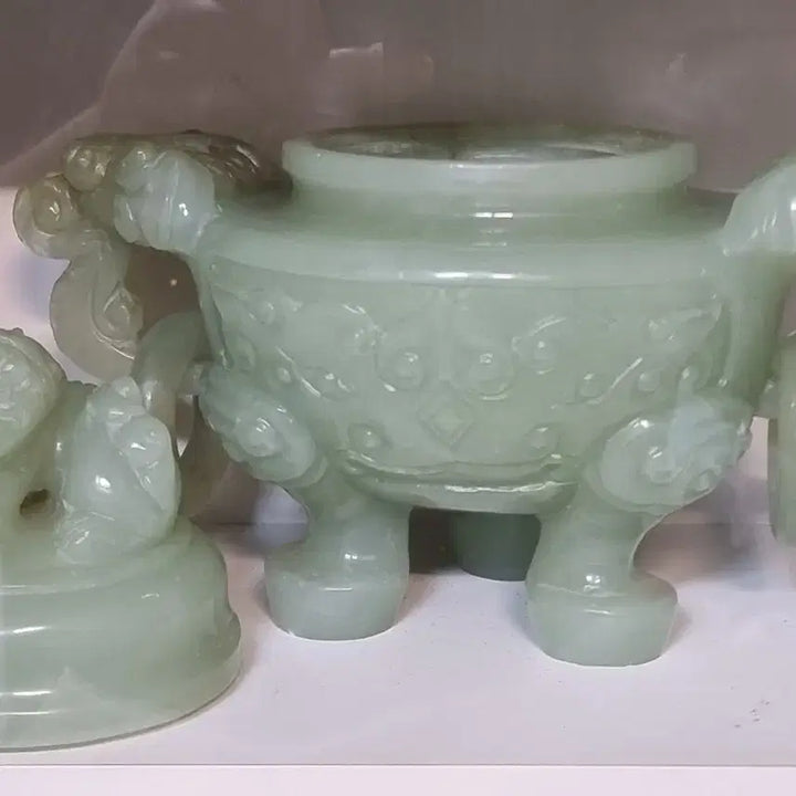 [BUNJANG] Antique High-Quality Jade Carved Incense Burner / 추천 오래된 고품질 비휴 치우 향로 옥 조각품 4대 명옥 맑은 청백옥