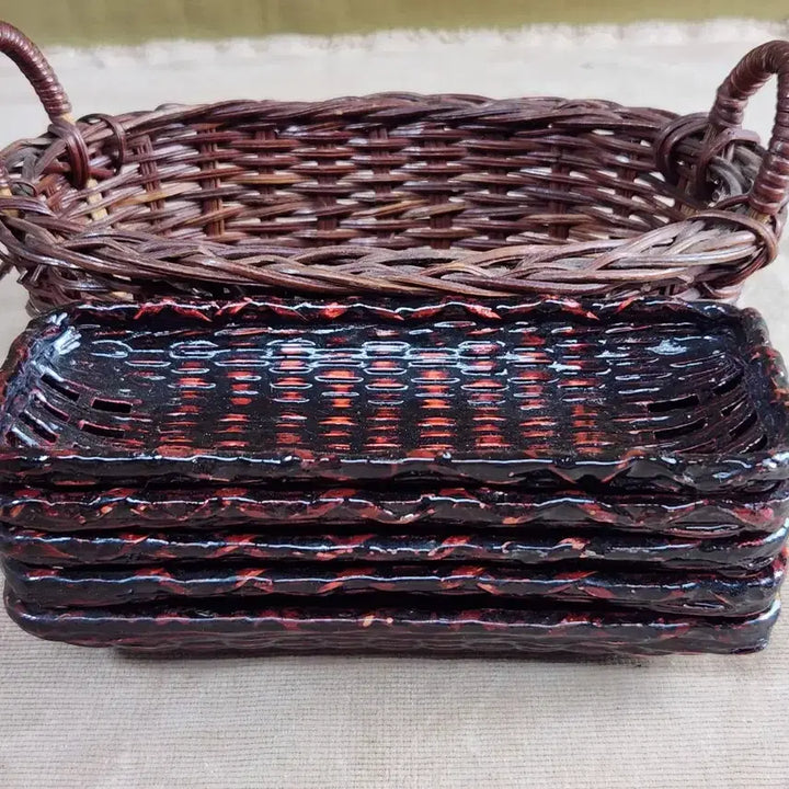 [BUNJANG] Natural Bamboo Lacquerware Daseik Plates Set of 5 / 천연대나무 옻칠 다식접시5점