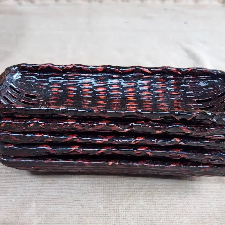 [BUNJANG] Natural Bamboo Lacquerware Daseik Plates Set of 5 / 천연대나무 옻칠 다식접시5점