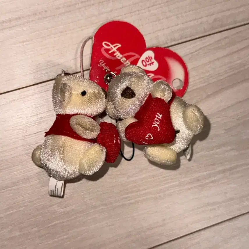 [BUNJANG] Heart Bear Plush Keychain / 하트 곰인형 키링 고전문구 빈티지