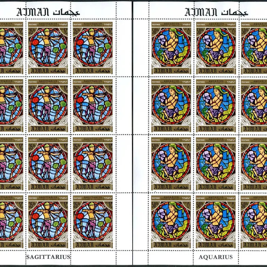 [BUNJANG] Ajman Zodiac Stained Glass Full Sheet Set (1971) / [BKstamp외국우표]아즈만 별자리 스테인그라스 전지 12종완(1971년)