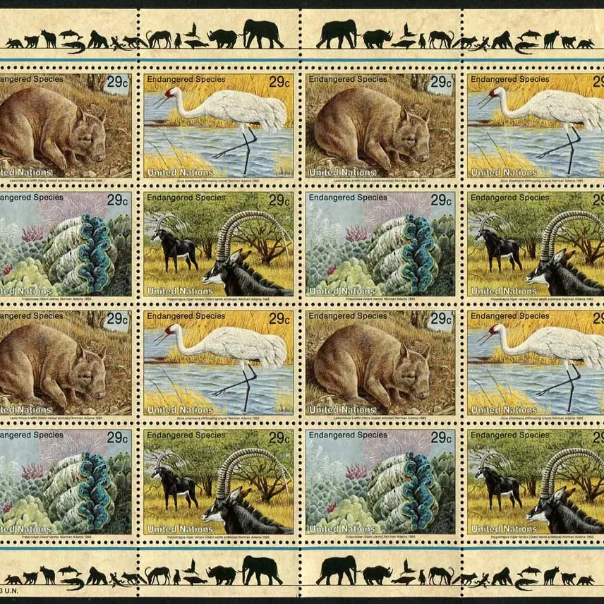 [BUNJANG] BKstamp UN Endangered Species Full Sheet (1993) / [BKstamp외국우표]유엔(UN) 멸종위기종 전지1매(1993년)