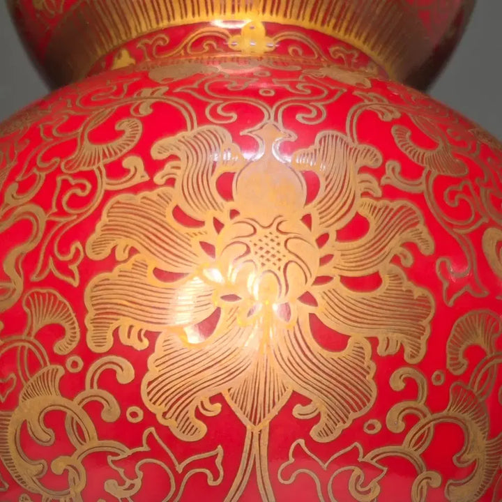[BUNJANG] Coral Red Coral Decorated Vase with Auspicious Patterns / 산호홍지묘금보상화길상문호호병